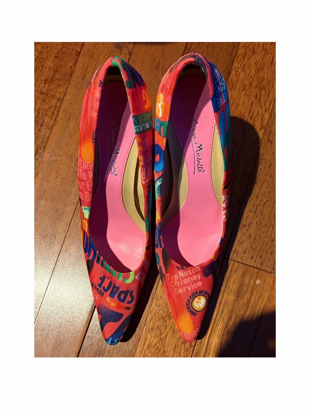 AnneMichelle Multicolor Printed Pointed Toe Heels